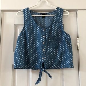 Denim tie-front crop